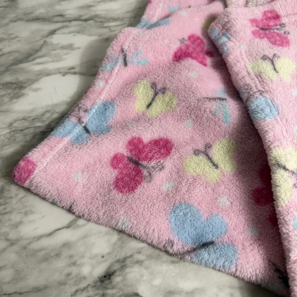 Parents Choice Pink Butterfly Dragonfly Plush Baby Blanket 30x36 Fleece Polka